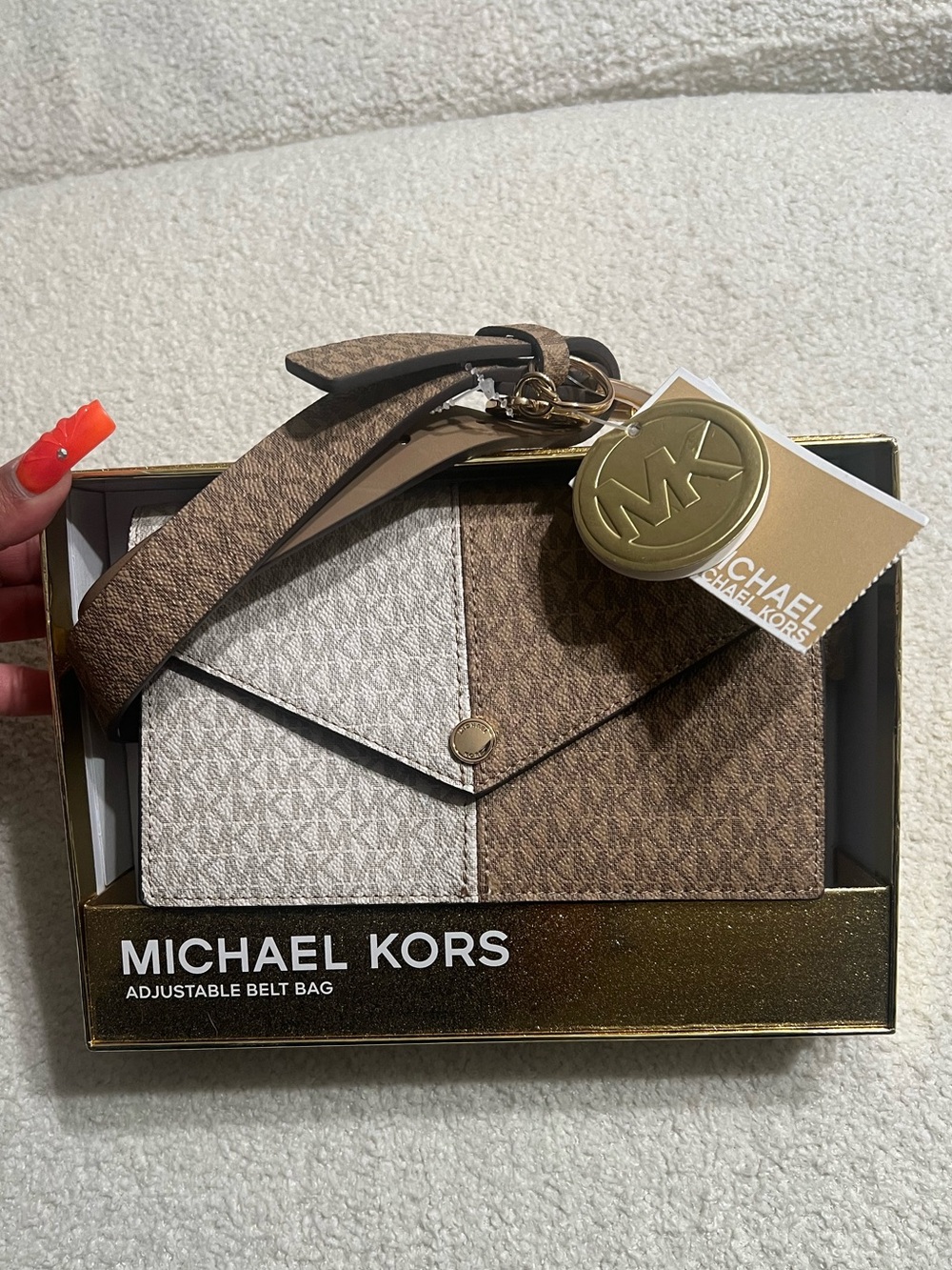 Michael Kors Two-Tone Brown & Cream Signature Envelope Belt Bag